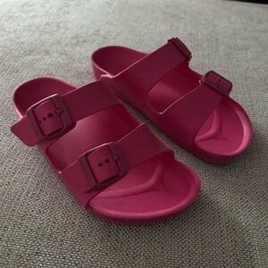 Used  Birkenstock Hot Pink Double Buckle Slide Sandals a